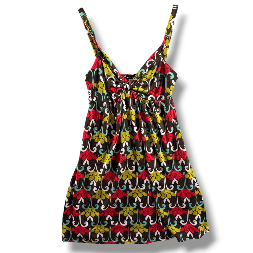 Vintage Y2K Wet Seal Babydoll Mini Dress Mod Floral Damask Cami Womens Medium
